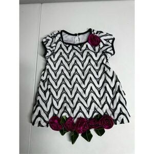 Iris & Ivy Boho Girls Knit Romantic Dress Trim Flowers Black White Pink Size 2T